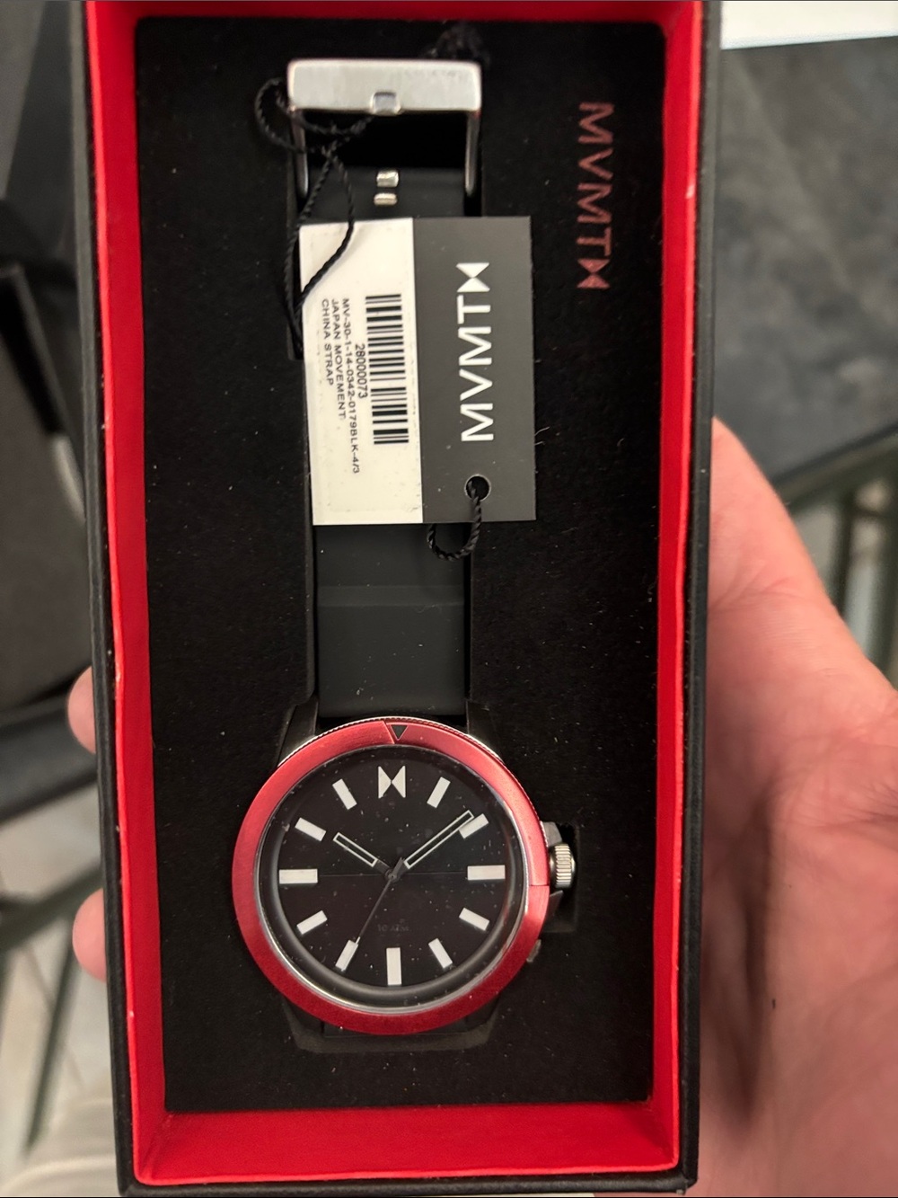MVMT Men's Black Watch with Red Bezel and Black Strap